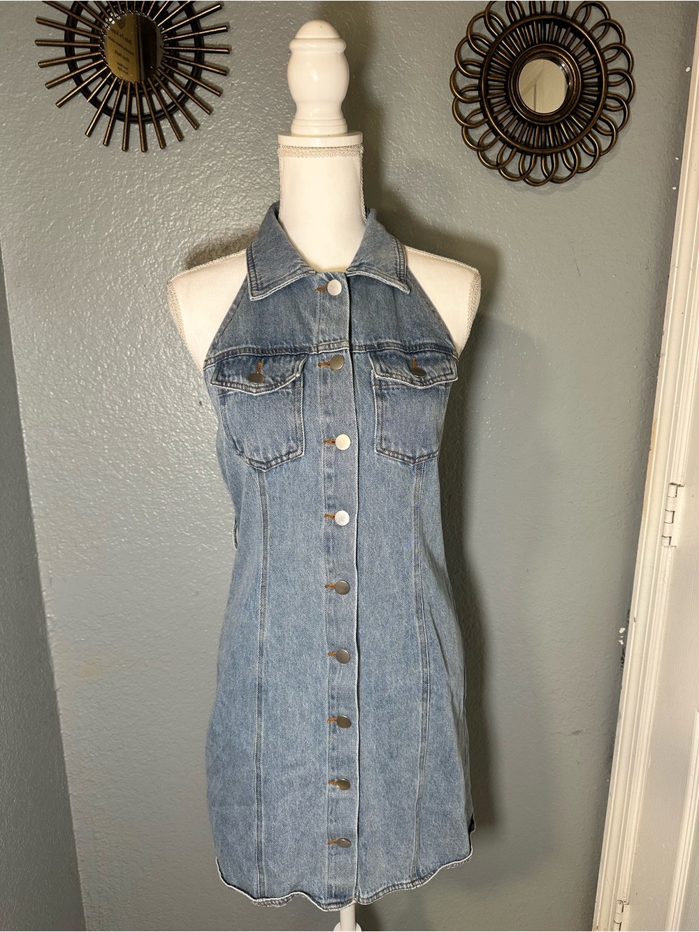Emory Park Light Blue Denim Halter Dress